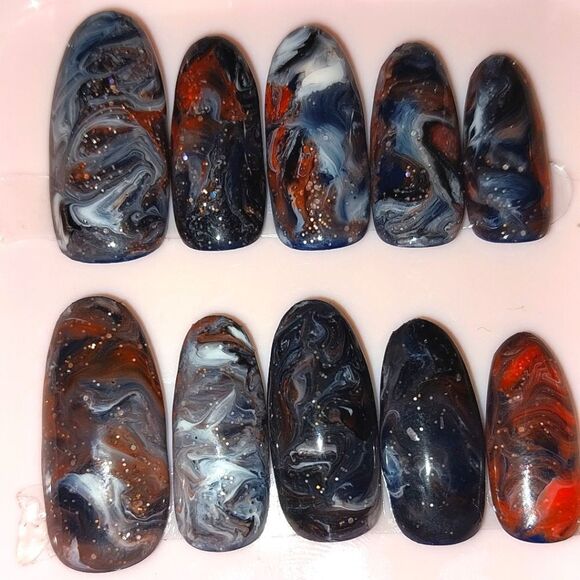 Hand crafted custom print 10pc short acrylic press on nails sz medium - Picture 3 of 6